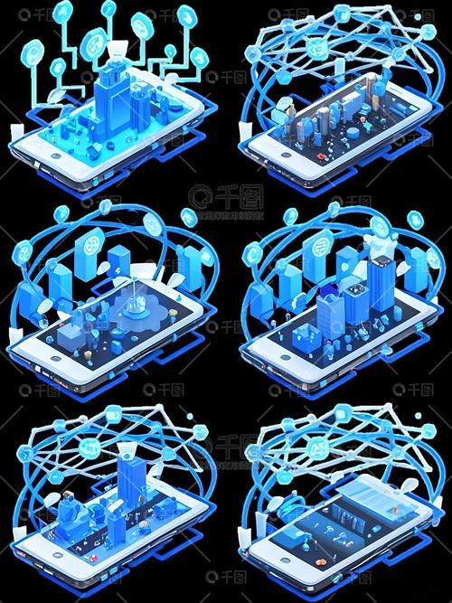 5d科技互联网创意设计手机网络数据3d渲染科技感未来感手机展示建筑